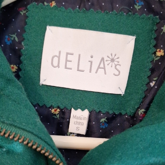 Vintage dELiA*s Wool Forest Green Toggle Pea Coat, Hood Sz 4, NWOT - Picture 11 of 14